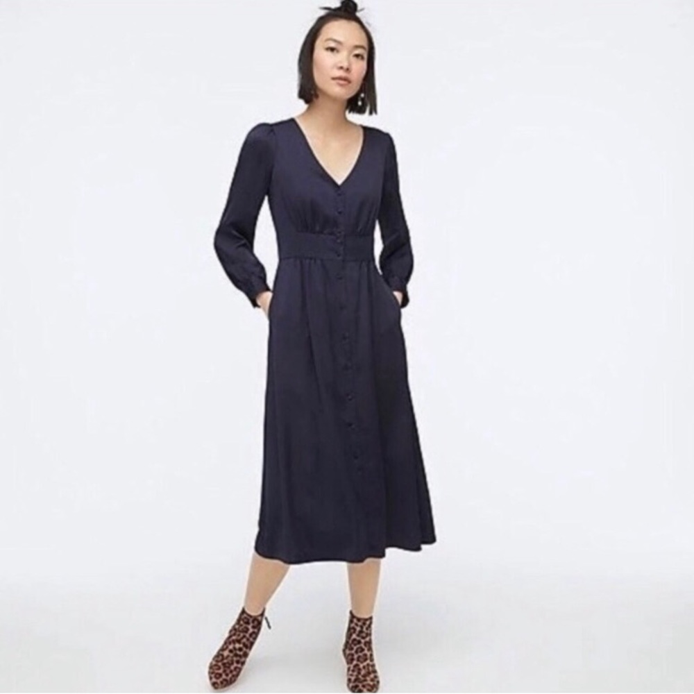 NWOT J. Crew Satin Long-Sleeve Midi Dress